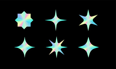 Set of holographic shapes. Holographic stickers collection.