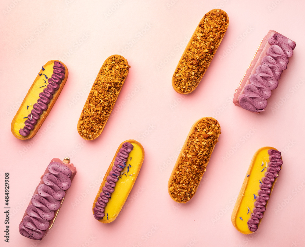 Canvas Prints french eclairs on the pink background