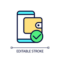 E wallet payment pixel perfect RGB color icon. Electronic account. Online money transaction. Mobile banking. Isolated vector illustration. Simple filled line drawing. Editable stroke. Arial font used