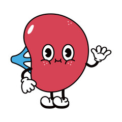 Cute funny spleen waving hand character. Vector hand drawn traditional cartoon vintage, retro, kawaii character illustration icon. Isolated on white background. Spleen character concept