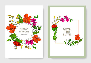 Vector Tropical floral botanical flower. Engraved ink art. Wedding background card floral decorative border.