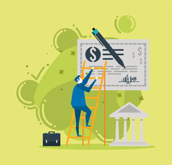 bank building with businessman