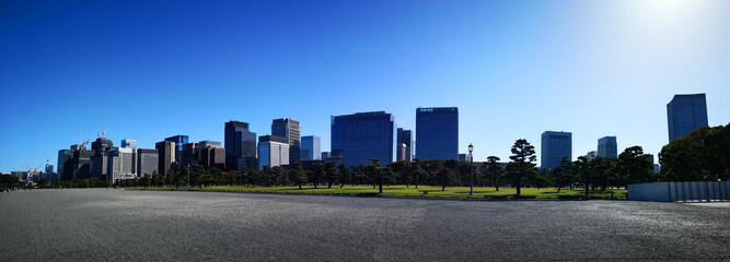 Bonsai Park and Building In front of Tokyo Imperial Palace on Panorama Shot 
