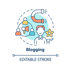 Blogging concept icon. Provide promotion campaign. Marketing trend abstract idea thin line illustration. Isolated outline drawing. Editable stroke. Arial, Myriad Pro-Bold fonts used