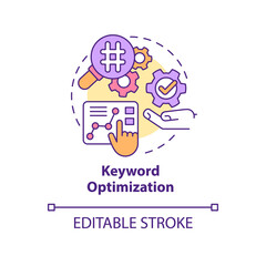 Keyword optimization concept icon. Advertising tool. SEO marketing trend abstract idea thin line illustration. Isolated outline drawing. Editable stroke. Arial, Myriad Pro-Bold fonts used