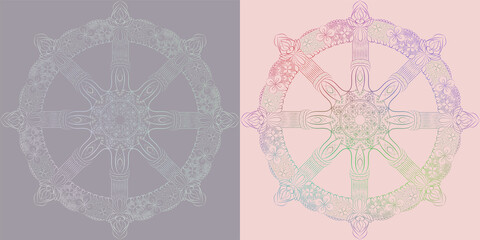 Buddhism dharma and samsara wheel in colorful decoration