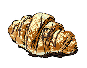 Croissant with sugar and chocolate. Vector illustration