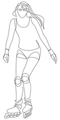 Girl on rollers in one line