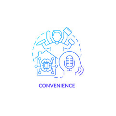 Convenience blue gradient concept icon. Smart technologies pros abstract idea thin line illustration. Comfortable home environment. Isolated outline drawing. Myriad Pro-Bold font used