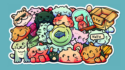 HAND DRAWN CAT STICKER WALLPAPERS