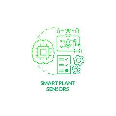 Smart plant sensors green gradient concept icon. Taking care of houseplants abstract idea thin line illustration. Innovative gardening accessories. Isolated outline drawing. Myriad Pro-Bold font used