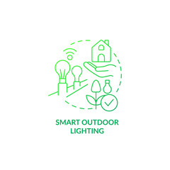 Smart outdoor lighting green gradient concept icon. Gardening innovation abstract idea thin line illustration. Saving money on power. Isolated outline drawing. Myriad Pro-Bold font used