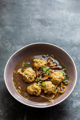 Hoisin duck broth with chicken dumplings
