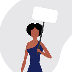 Girl With an empty banner in her hands. Flat style. Vector.