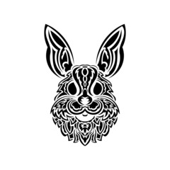 Head of a hare in the style of Polynesia. Isolated symbol of 2023. Vector illustration.