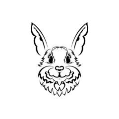 Head of a hare in tattoo style. Isolated symbol of 2023. Vector illustration.