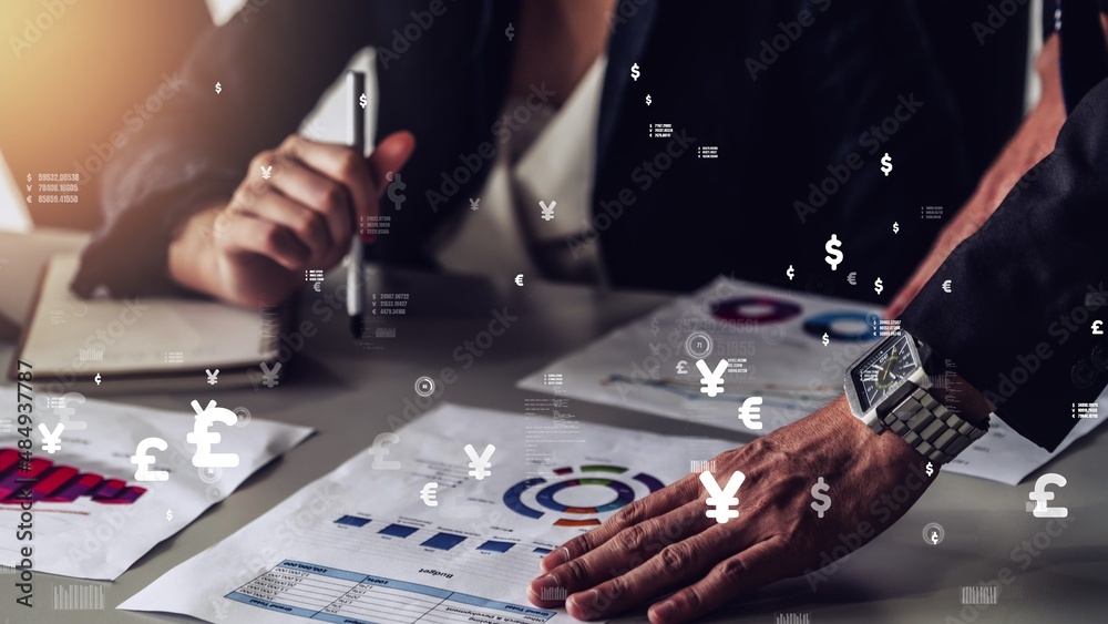 Poster conceptual business dashboard for financial data analysis . 3d render computer graphic .