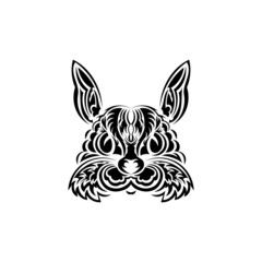 Rabbit head in Polynesian style. Isolated symbol of 2023. Handmade.
