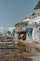 Interior of a traditional boutique hotel in Greece. Furnishing, interior styling and design, decor elements and details. Contemporary decor
