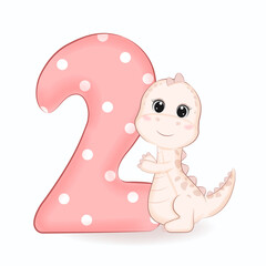 Cute little Dinosaur with Alphabet Number 2