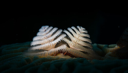 Christmas tree worm (Spirobranchus giganteus) on the reef off the Dutch Antilles island of Sint Maarten