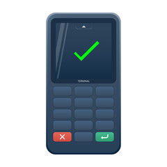 Vector payment terminal for accepting credit and debit bank cards in supermarkets on an isolated background