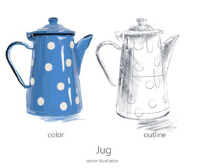 The attributes of the house Jug are shown.
Podan in two versions. In color and karnadash. Circuit