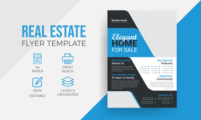 Luxury modern real estate flyer design or elegant home for sale brochure design template	
