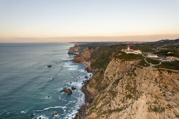 Fototapeta na wymiar Aerial view of coastline with cliffs, Cabo da Roca, Portugal
