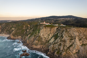 Aerial view of coastline with cliffs, Cabo da Roca, Portugal