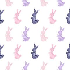 seamless pattern with rabbits. Colorful rabbits on a white background. Seamless Easter Egg Day. Seamless pattern. Wrapping paper pattern. Hand drawn line vector.
