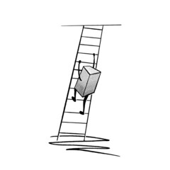 A geometric figure crawls up the stairs. Climb up