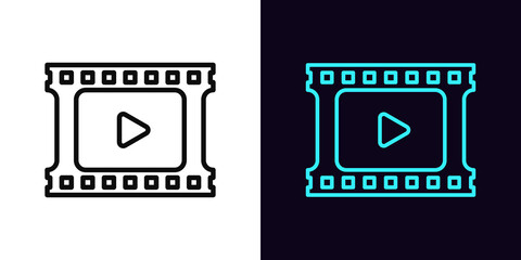 Outline film strip icon, with editable stroke. Movie strip sign, cinema frame pictogram