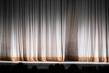 theater stage, curtain. Theater curtain and stage with dramatic lighting.