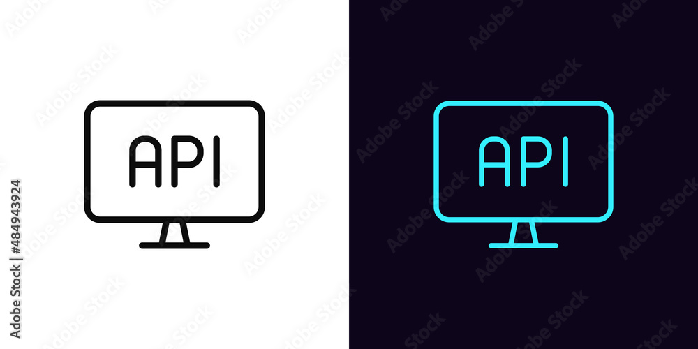 Poster outline api icon, with editable stroke. computer api sign, development interface pictogram