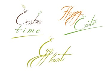 Easter phrases. Happy lettering in modern calligraphy style. Text isolated greeting card templates on white background