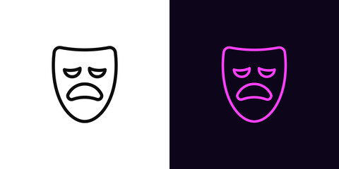 Outline tragedy mask icon, with editable stroke. Drama mask sign, sad face pictogram