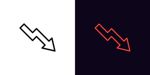 Outline decrease arrow icon, with editable stroke. Decline chart sign, downward arrow pictogram