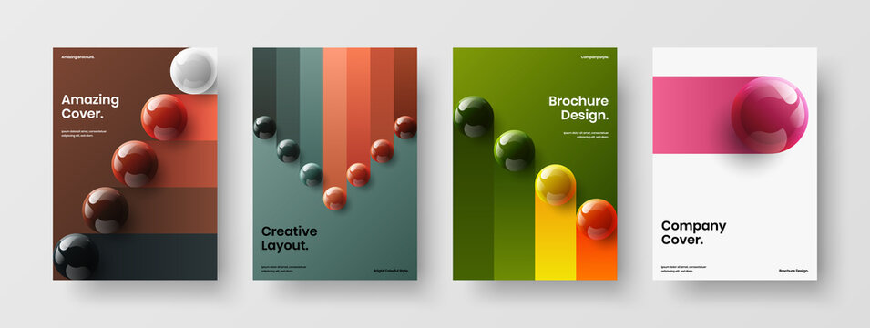 Modern realistic balls annual report template bundle. Unique cover design vector illustration collection.