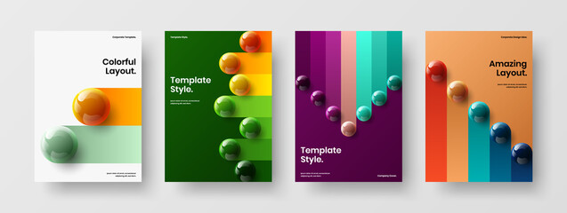 Unique 3D balls book cover layout composition. Abstract handbill vector design illustration bundle.