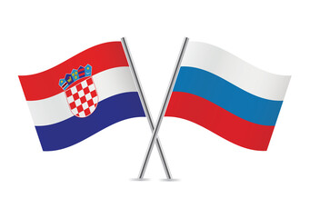 Croatia and Russia crossed flags. Croatian and Russian flags, isolated on white background. Vector icon set. Vector illustration.
