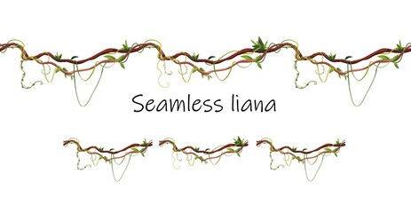 Seamless liana or vine pattern for 2d games. Jungle tropical climbing plants. Cartoon vector illustration. © Дарья Михайлова