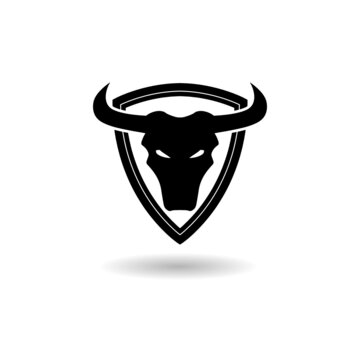 Bull head on shield Icon with shadow