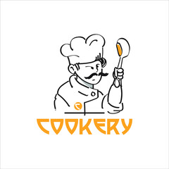 Culinary industry chef logo design in cartoon hand drawn illustration