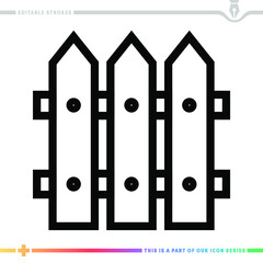 Line icon for protection fence illustrations with editable strokes. This vector graphic has customizable stroke width.