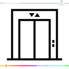 Line icon for freight elevator illustrations with editable strokes. This vector graphic has customizable stroke width.