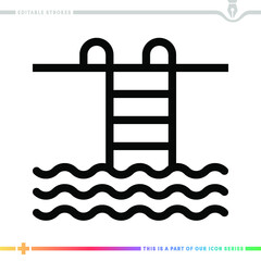 Line icon for swimming area illustrations with editable strokes. This vector graphic has customizable stroke width.