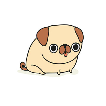 Funny dog bulldog, pug dog in doodle style. Vector illustration
