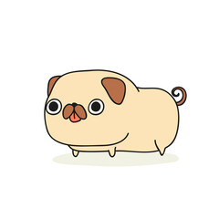 Funny dog bulldog, pug dog in doodle style. Vector illustration