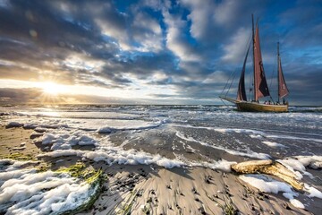 sailboat at sunset